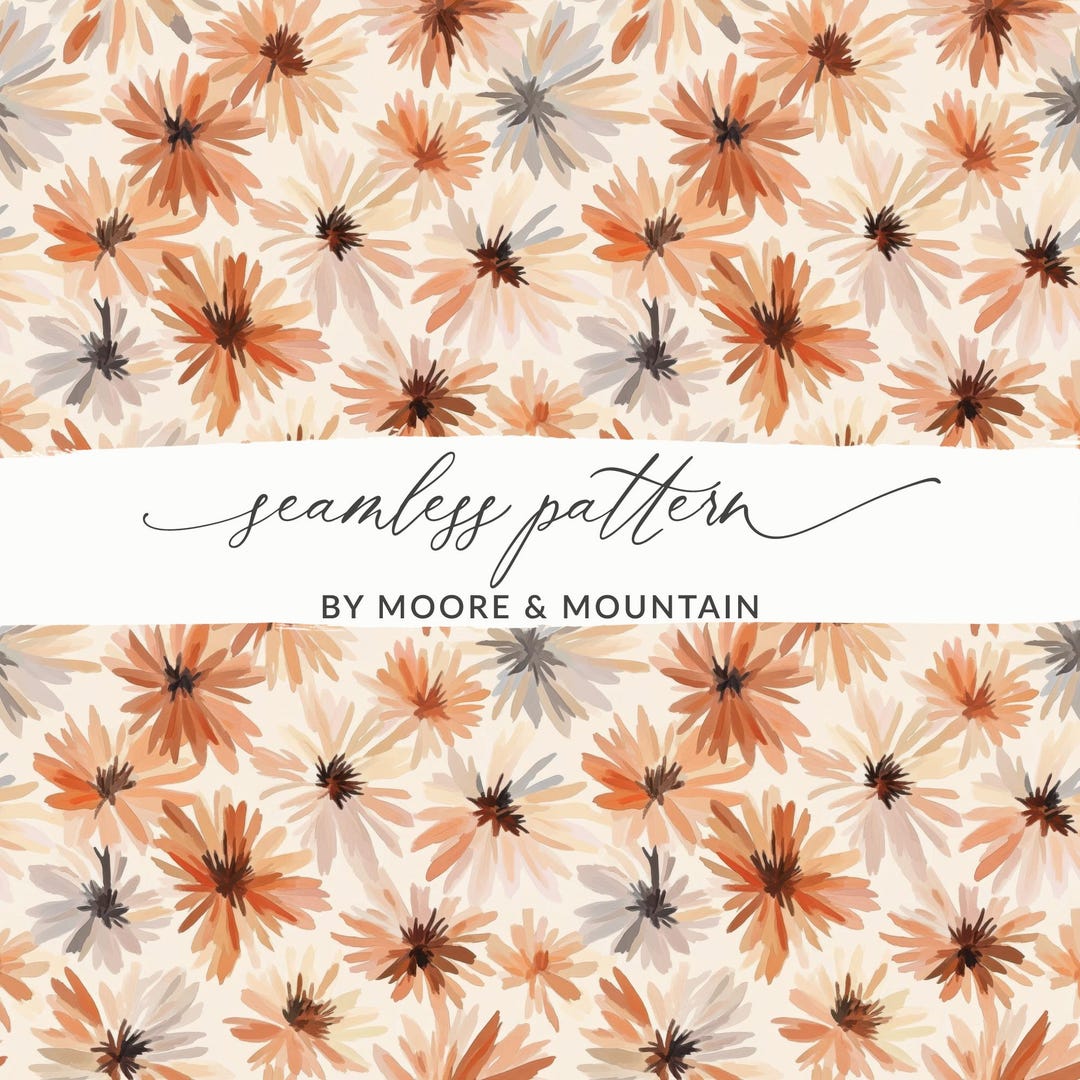 Floral Digital Paper, Boho Flower Pattern, Fall Seamless Mums Pattern ...