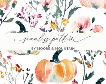 Acquerello Zucca Senza Soluzione di Continuità Motivo Dipinto Autunno Zucche Floreali Sfondo Acquerello Zucca Senza Soluzione di Continuità Sfondo per Zucche Femminili Autunnali
