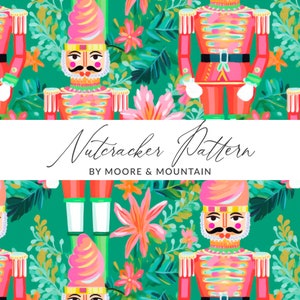 Padrão de quebra-nozes sem costura de Natal Preppy, papel digital de quebra-nozes em aquarela, arquivo de quebra-nozes sem costura, fundo de quebra-nozes de Natal