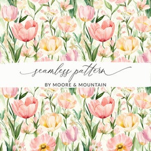 Tulipes aquarelle transparente motif de fond floral de Pâques, motif de Pâques sans couture pour tissu, répétition de tulipes printanières PNG