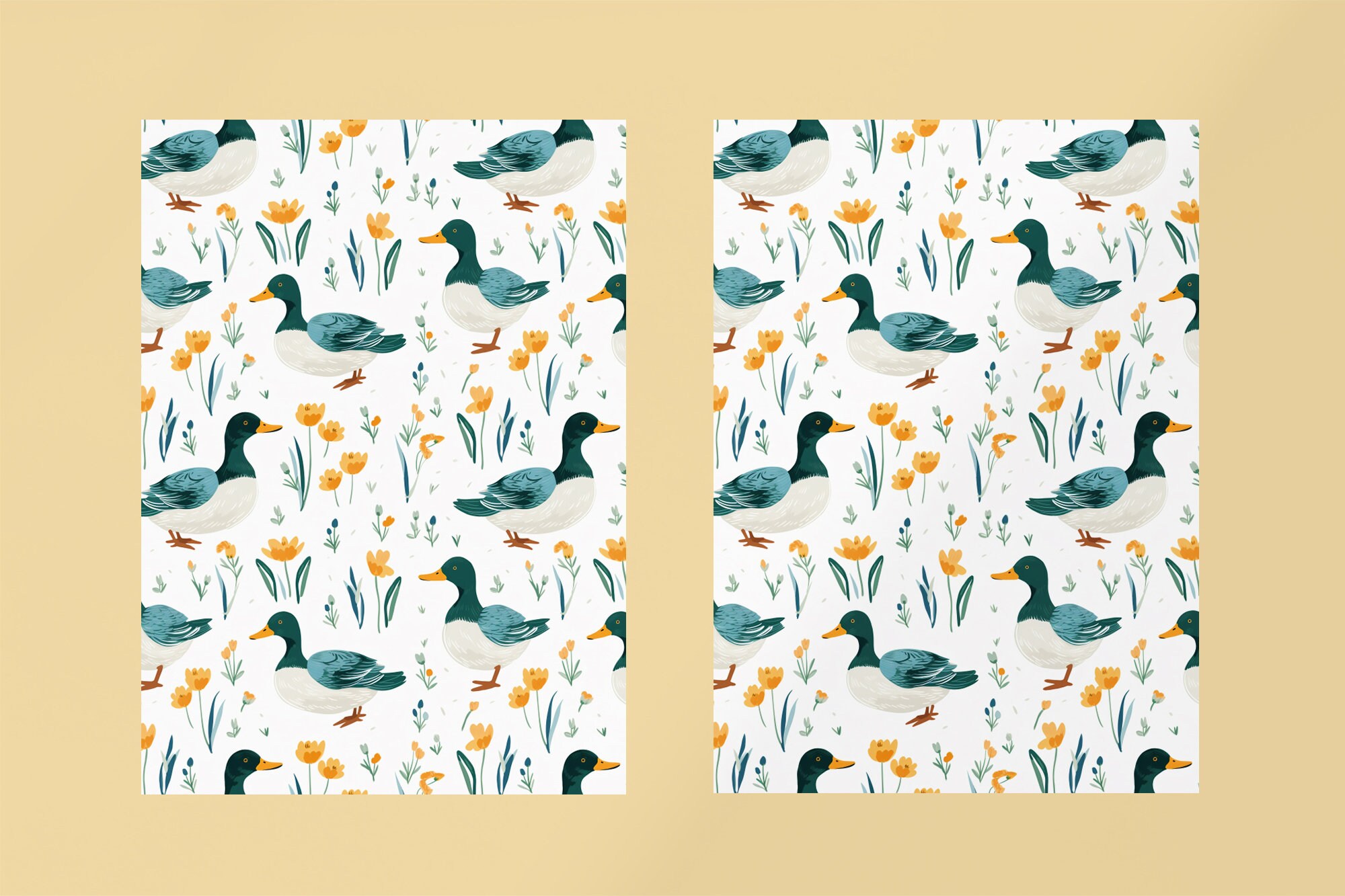 Cute Spring Ducks Seamless Pattern, Cute Ducks Repeating Background ...