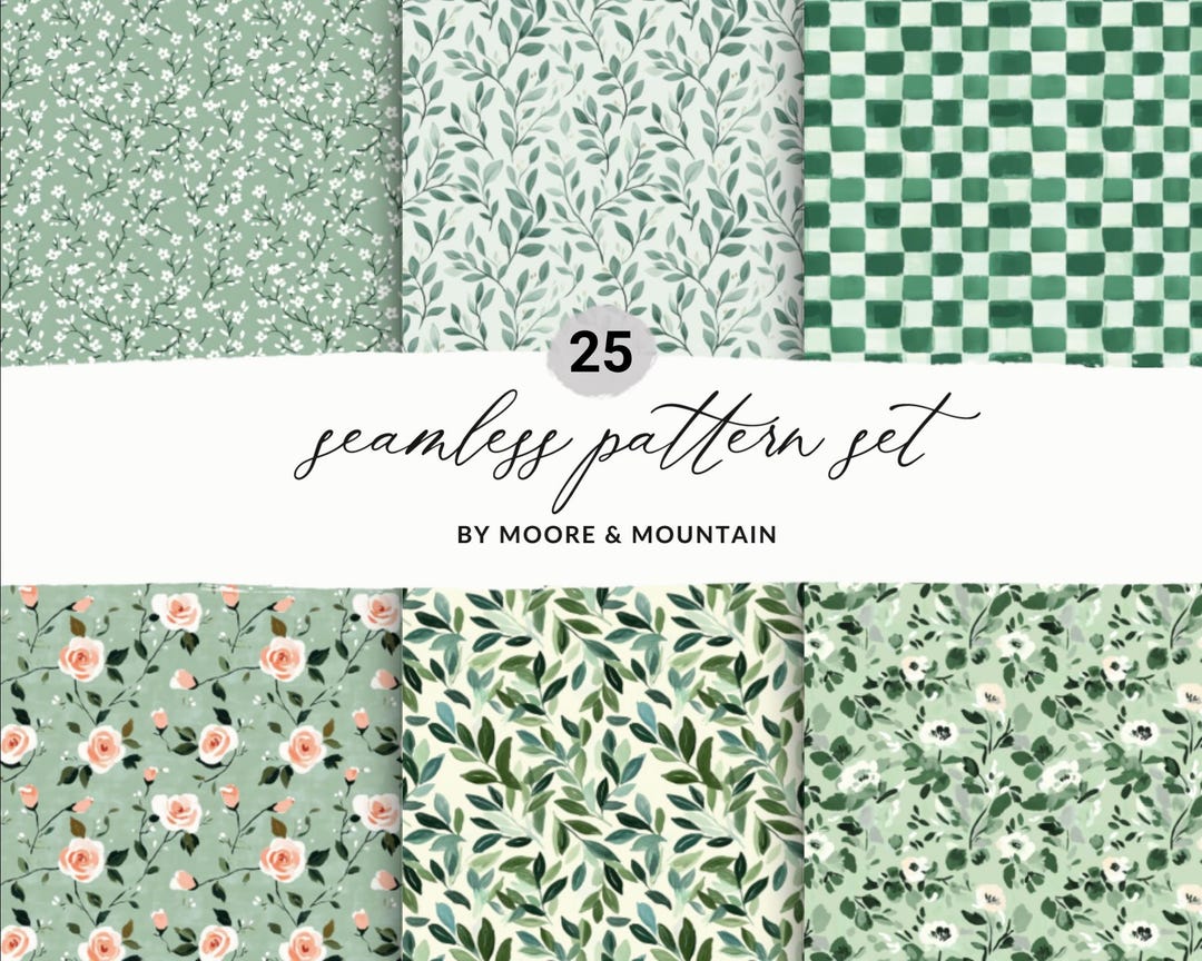 25 Sage Green Floral Pattern Digital Papers Set, Sage Green Botanical ...