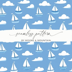 Blue Seamless Pattern Boy Sailboats Light Blue Boys Pattern For Fabric Blue Boats Seamless Digital Pattern File PNG