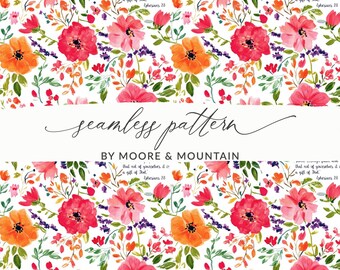 Seamless Bible Verse Background Pattern Floral Ephesians 2:8 For By Grace You Have Been Saved Printable Bible Verse Digital