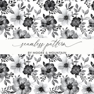 Seamless Gothic Flowers Pattern, Black Gothic Flowers Repeating Background Pattern Goth Floral Pattern, Black Halloween Flowers Pattern PNG