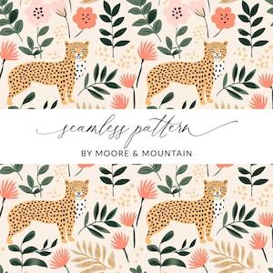 Handdrawn Cheetah Seamless Pattern, Cute Cheetah Pattern, Girly Cheetah Background Pattern, Seamless Cheetah Repeating Pattern, Leopard