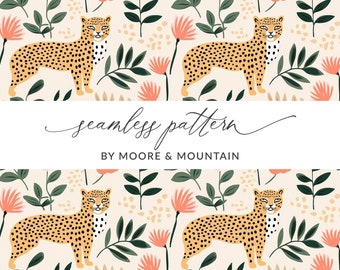 Handdrawn Cheetah Seamless Pattern, Cute Cheetah Pattern, Girly Cheetah Background Pattern, Seamless Cheetah Repeating Pattern, Leopard