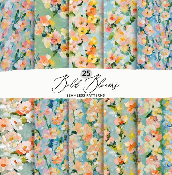 30 Spring Oil Painted Floral Still Life Background Pattern, Seamless Acrylic Floral Spring Seamless Patterns Impasto Floral Backgrounds