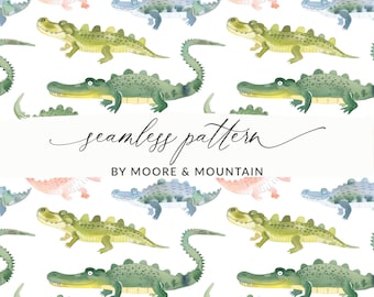 Cute Alligators Seamless Pattern, Watercolor Alligator Repeating Background Pattern for Boys Seamless Pattern Commercial Use File