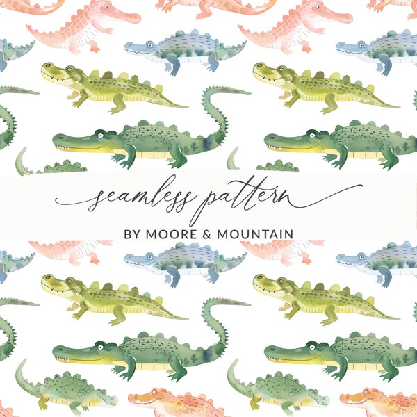 Cute Alligators Seamless Pattern, Watercolor Alligator Repeating Background Pattern for Boys Seamless Pattern Commercial Use File