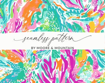 Tropical Beachy Seamless Pattern Island Summer Background Ocean Preppy Digital Paper Beachy Vibes Background Neon Preppy Tropical Print