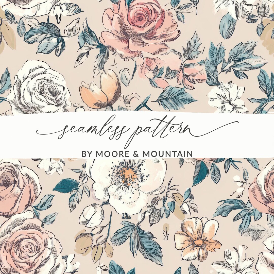 Vintage Floral Seamless Pattern, Dusty Rose Digital Paper, Blush Pink ...