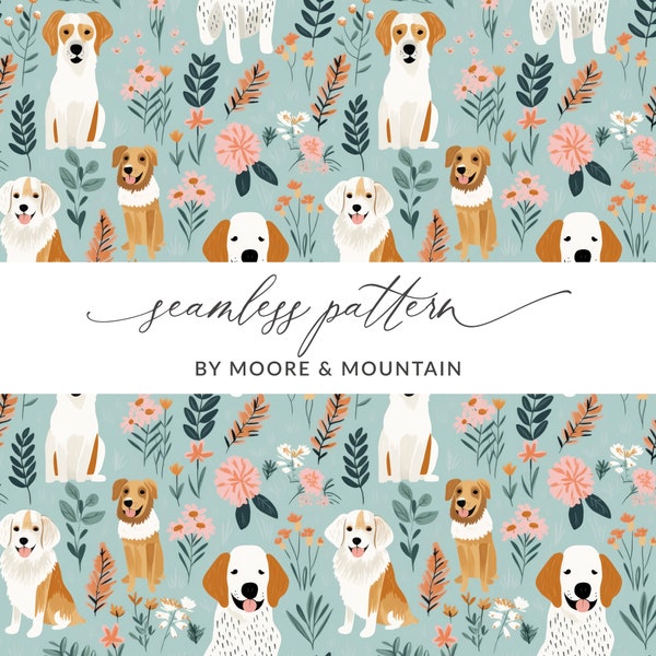 Cute Dogs Seamless Background, Repeating Dogs Pattern, Dog Illustration Background, Blue Dogs Digital Pattern, Repeating Background