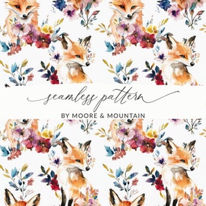 Fox Background Watercolor Fox Seamless Pattern for Fabric, Sublimation Design Fox Printable Paper Digital Paper PNG