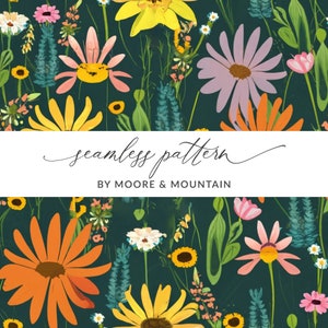 Nahtloses Blumenmuster für Oberflächendesign, nahtloses Blumenmuster für Textildesign, kommerzielle Nutzung, nahtloses Sonnenhutmuster, Flora