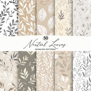50 motif neutre sans couture, motif neutre de fond de feuilles, motifs neutres sans couture, motifs de feuillage, automne doux sans couture