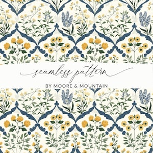 Papel tapiz floral amarillo y azul Fondo con patrón floral vintage sin costuras Patrón sin costuras de flores silvestres azules y amarillas