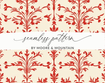 Vintage Red Damask Nahtloser Weihnachtshintergrund, Roter viktorianischer dekorativer Hintergrund Vintage-Verzierungs-Tapeten-Design Kommerzielle Nutzung PNG