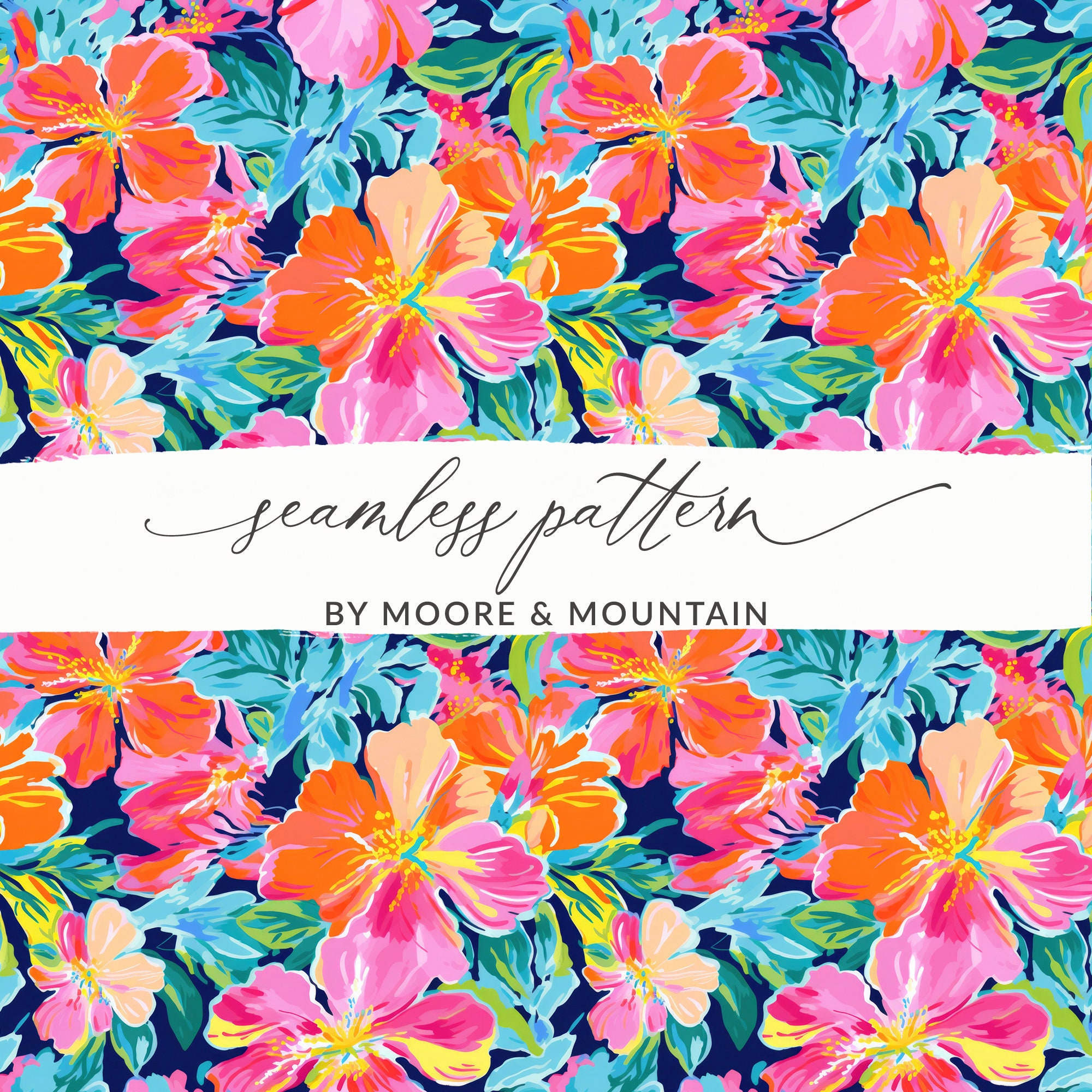 Hawaiian Floral Preppy Pattern Background, Seamless Hibiscus Floral Background, Hibiscus Tropical Orange Flowers Background Pattern