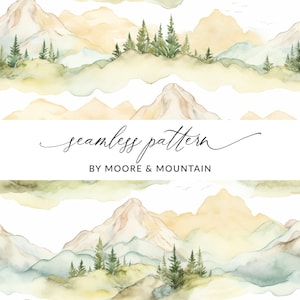 Seamless Mountain Pattern, Watercolor Mountains Seamless Pattern, Cute Watercolor Mountains Background, Repeating Digital Paper