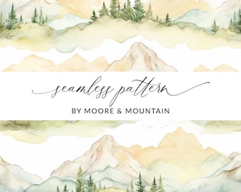 Seamless Mountain Pattern, Watercolor Mountains Seamless Pattern, Cute Watercolor Mountains Background, Repeating Digital Paper