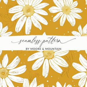 Retro Daisy Seamless Pattern Sketched White Daisy Seamless Background Mod Floral Pattern PNG Background Repeating
