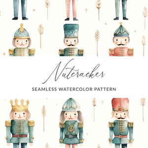 Padrão de quebra-nozes sem costura de Natal, papel digital de quebra-nozes em aquarela, arquivo de quebra-nozes sem costura, fundo de quebra-nozes de Natal