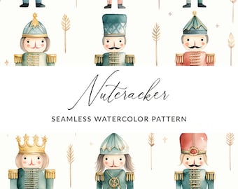 Christmas Seamless Nutcracker Pattern, Watercolor Nutcracker Digital Paper, Seamless Nutcracker File, Christmas Nutcracker Background