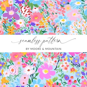 Lavender Floral Seamless Background, Colorful Vintage Ditsy Floral Pattern 60s Design, Seamless Light Purple Floral Background, Digital