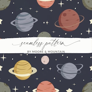 Nahtloser Planeten Hintergrund, Sonnensystem Hintergrund, niedliche Planeten Muster, Outerspace Hintergrund, niedliche Planeten digitales Papier