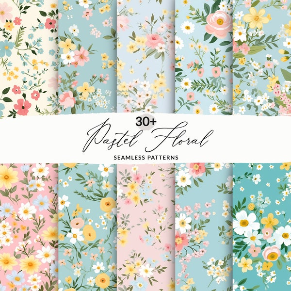 Seamless Pastel Floral Patterns, Pastel Ditsy Floral Backgrounds, Easter Floral Backgrounds, Seamless Spring Floral Patterns, Ditsy