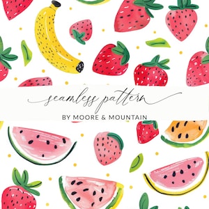 Frutta modello senza soluzione di continuità sfondo di frutta estiva modello di frutta acquerello, sfondo di banana senza soluzione di continuità, simpatici modelli di frutta PNG