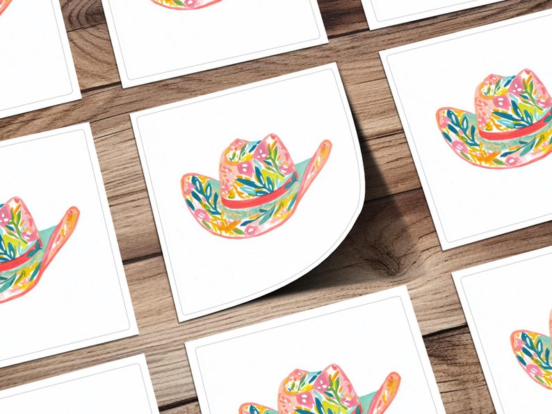 Floral Cowboy Hat Sticker, Western Hat Decal, Colorful Cowgirl Hat Decor, Country Style Sticker, Fun Rodeo Gift, Vibrant Hat Art
