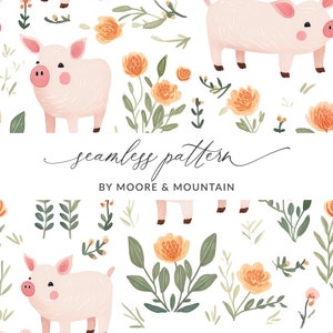 Rosa Schweine nahtlose Hintergrund illustriert Schweine wiederholen Hintergrund, Schweine Hintergrundmuster, handgezeichnete Schweine digitales Papier kommerzielle Nutzung