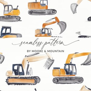 Neutral Construction Seamless Pattern for Boys Excavator Seamless File, Neutral Bulldozer Background Backhoe Seamless Pattern