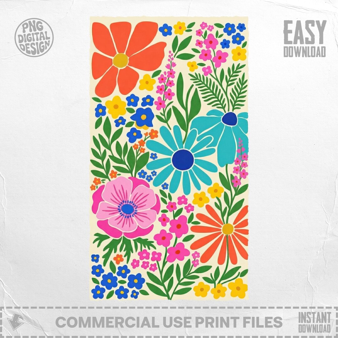 Retro Groovy Flowers PNG and SVG, Abstract Floral Digital Download ...