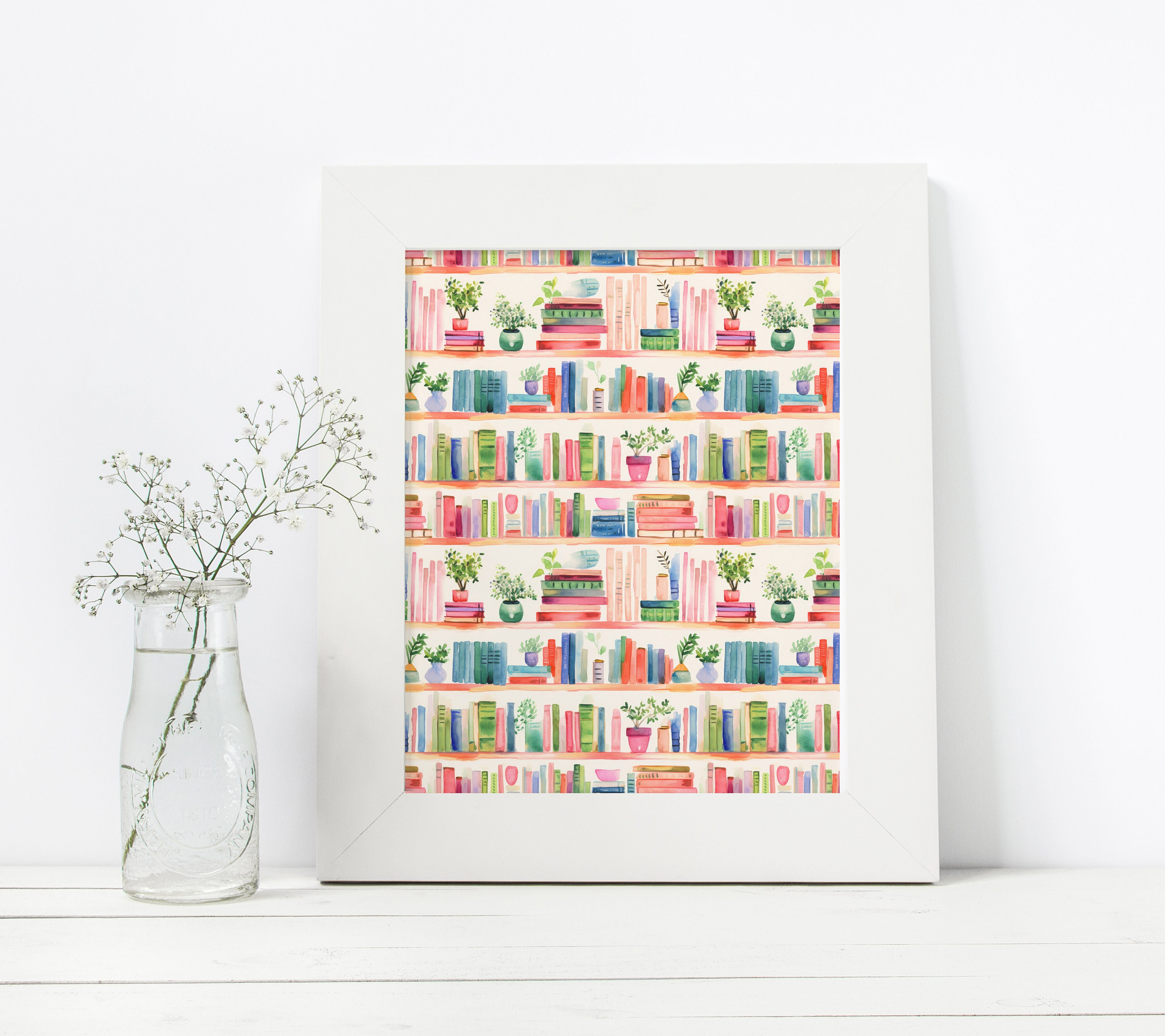 Watercolor Bookshelf Seamless Pattern, Modern Books Pattern, Pink ...