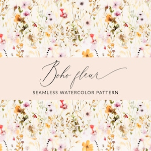 Watercolor Floral Seamless Pattern, Seamless Watercolor Flower Background, INSTANT DOWNLOAD