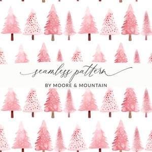 Modèle sans couture de sapin de Noël rose, fond de sapin de Noël rose transparent, motif répétitif rose clair sapins aquarelle