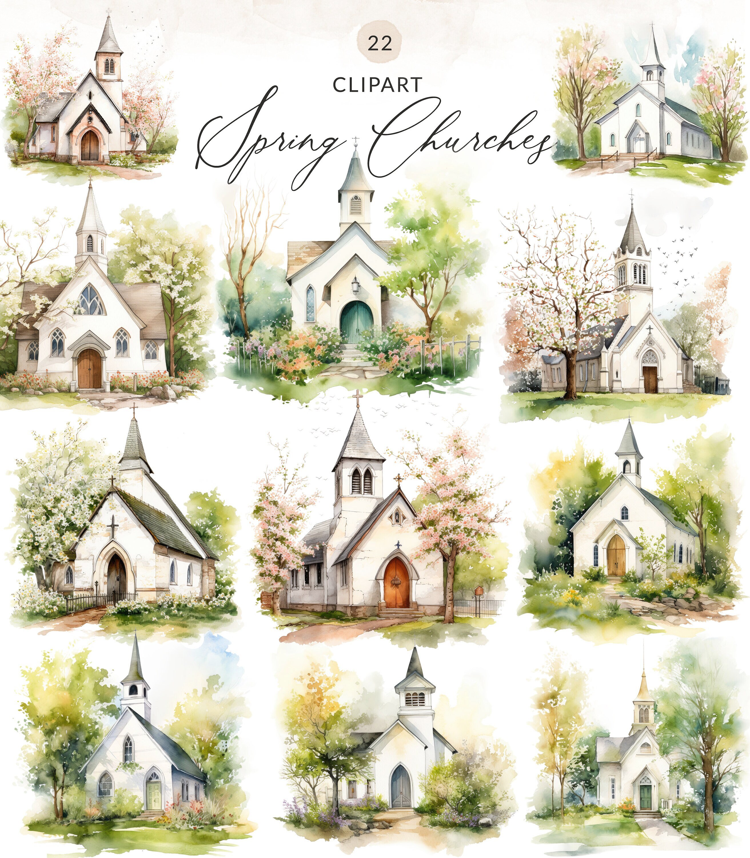 Spring Church Clipart Watercolor Church Clipart, Church Clip Art ...