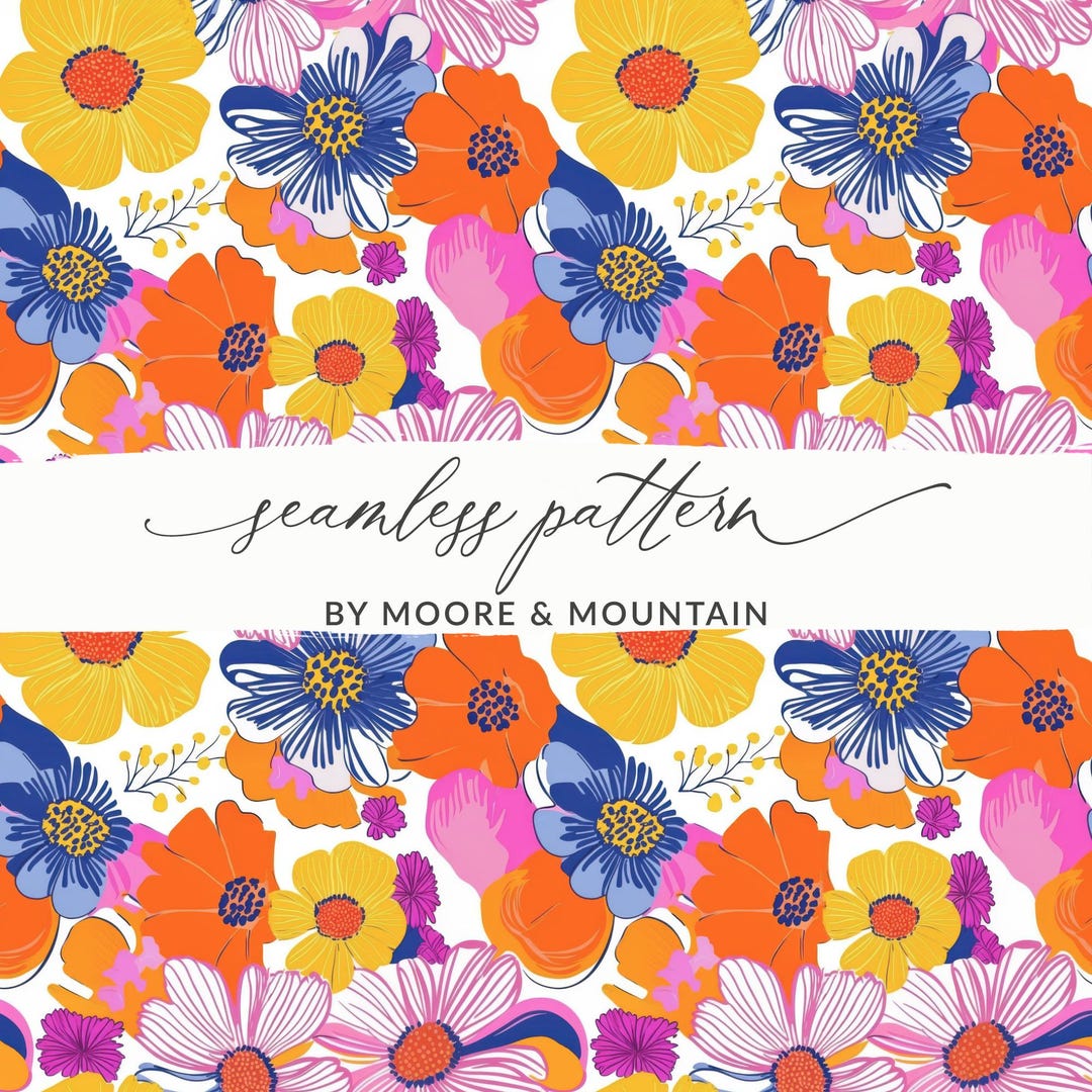 Retro Groovy Seamless 1970s Digital Paper, Seamless Flower Pattern ...