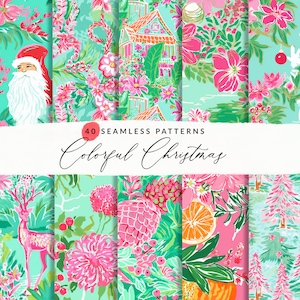 40 Colorful Christmas Seamless Patterns, Vibrant Christmas Patterns, Tropical Christmas Pattterns, Preppy Christmas Patterns, Commercial Use
