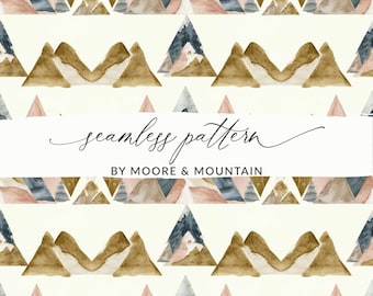 Seamless Mountain Pattern, Seamless Hiking Pattern, Seamless Boho Mountains Background, Repeating Mountains Pattern, Watercolor Mountains
