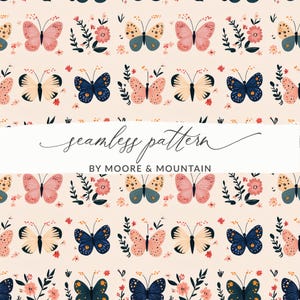Papillons pastel sans soudure de fond Roses mignons papillons printemps motif répétitif d'image, fond de papillon girly