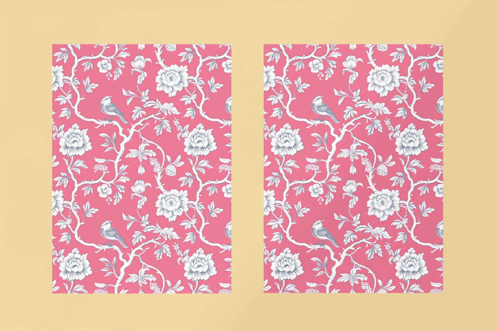 Pink Bird Pattern Sketched Chinoiserie Seamless Pink Bird Pattern, Oriental Bird Seamless ...