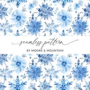 Seamless Snowflake Pattern Seamless Watercolor Snowflake Pattern, Blue Snowflakes Background, Painted Snowflakes