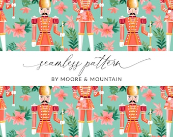 Preppy Christmas Seamless Nutcracker Pattern, Watercolor Nutcracker Digital Paper, Seamless Nutcracker File, Christmas Nutcracker Background