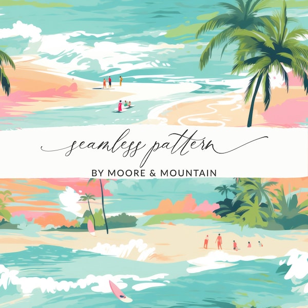 Seamless Beachy Pattern, Seamless Coastal Background, Seamless Summer Pattern, Digital Paper Tropical Vacation, Peppy Pattern Repeating