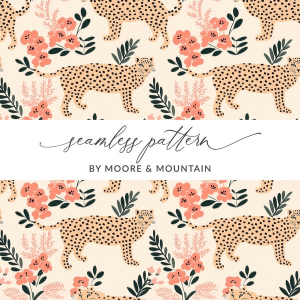 Seamless Leopard Pattern, Cute Leopard Animal Pattern, Seamless Jungle Animal Pattern, Pink Cheetah Pattern, Handdrawn Cheetah Background