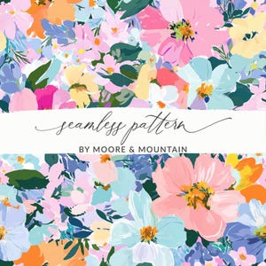 Allover Floral Print Seamless Modern Painted Flowers Pattern, Acrylic Floral Seamless Summery Floral Print Background, Seamless Art Print